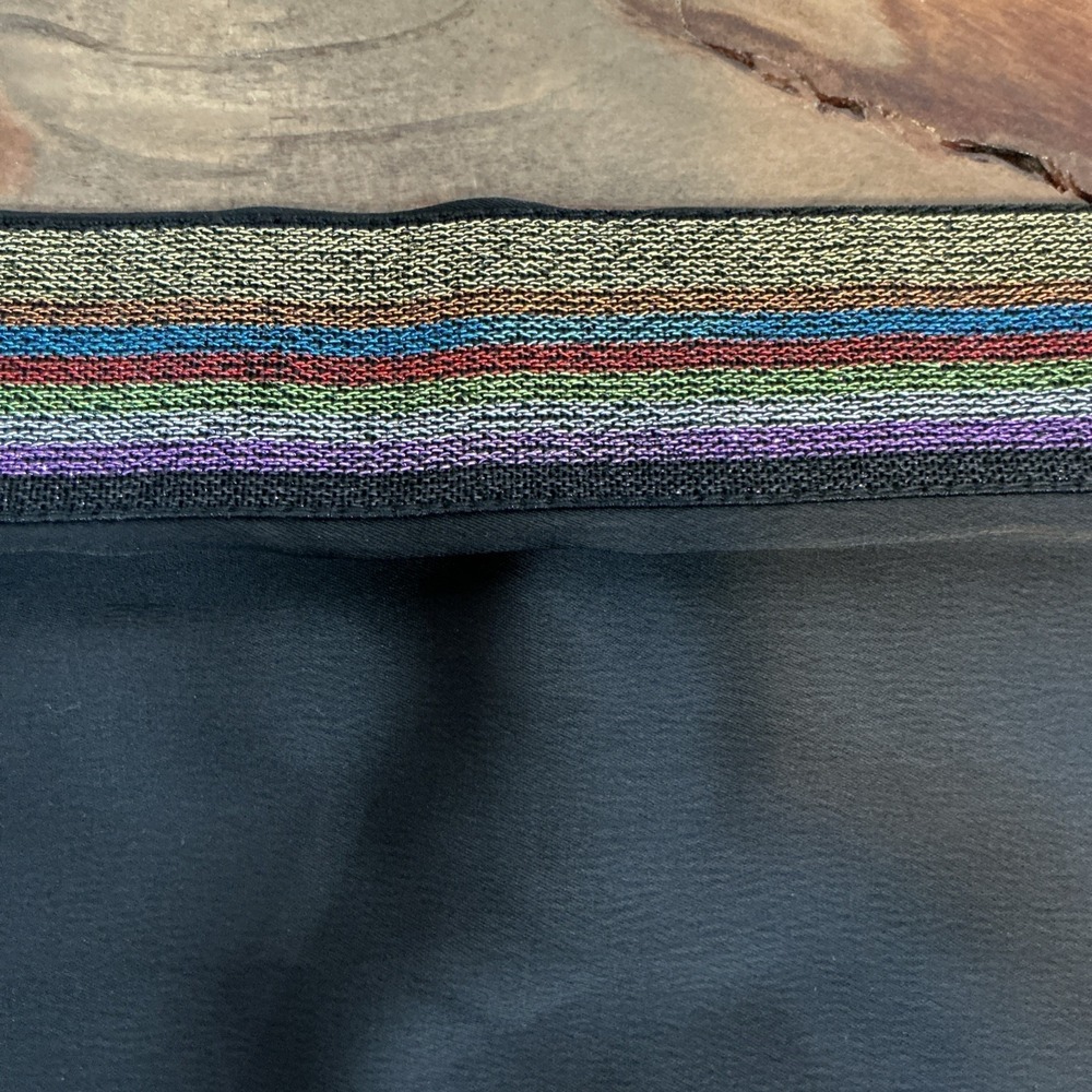 Wide Leg Pants Women Size M Black Rainbow Metallic Side Stripe Satin Chic - Picture 7 of 7
